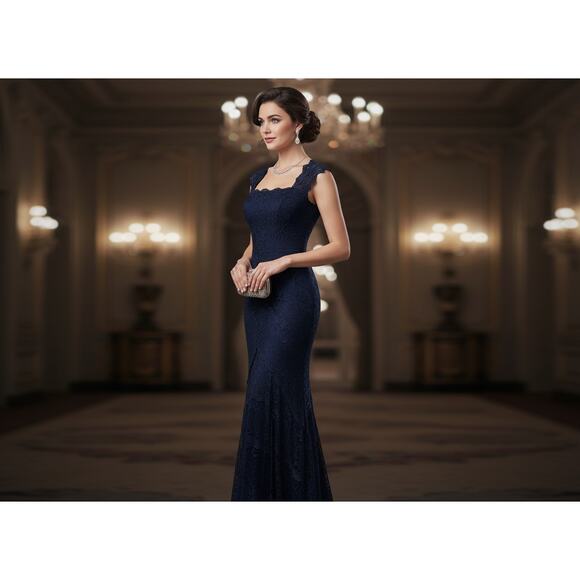 Nicole Miller Blue Lace Gown - Picture 13 of 13
